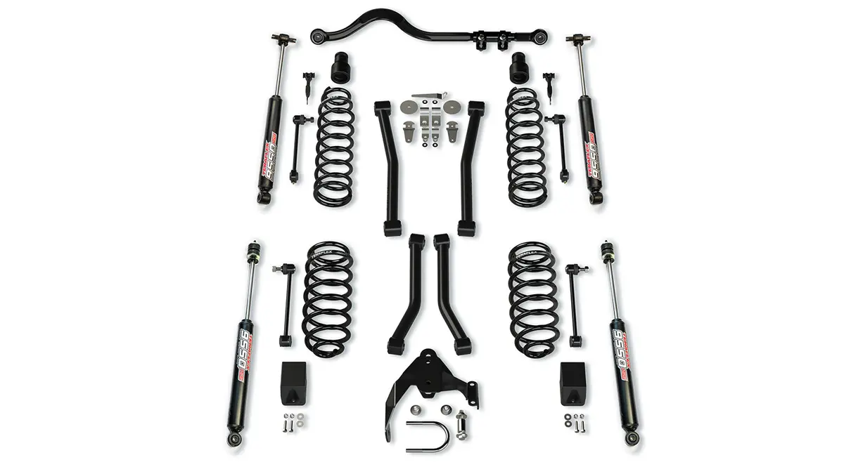 Jeep Jku 4 Door 3 Inch Lift Suspension System W/ 4 Sport Flexarms Track Bar And 9550 Vss Shocks 07-18 Wrangler Jku 1