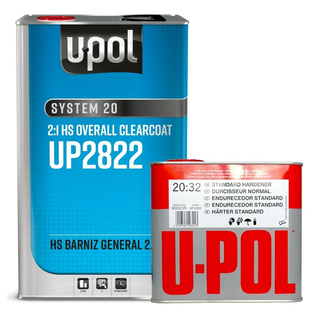 U-Pol Up2822 5L Hs Overall Clearcoat W/ 2325 Standard Hardener 2.5L 2:1 Mix Ratio 1