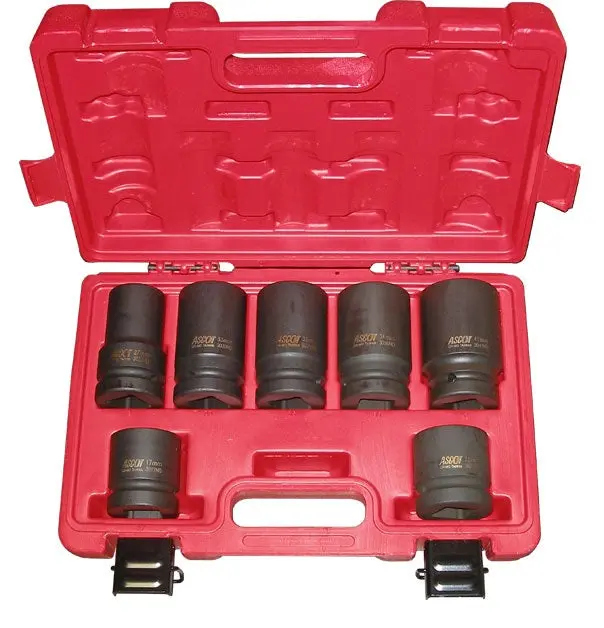 Ascot 3197M 1" Drive Deep Metric Socket Set With Case 7 Piece 1