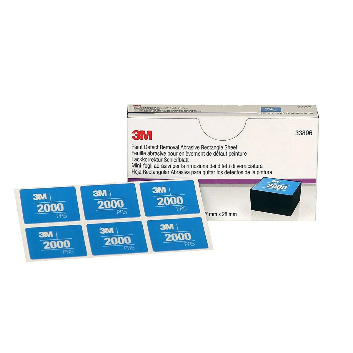 3M 33896 37Mm X 28 Mm Paint Defect Removal Abrasive 2000 Rectangle, Box Of 10 Sheets Wet/Dry 1
