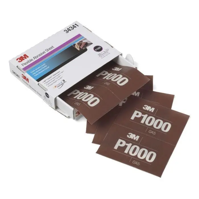 3M 34341 P1000 Grit, Abrasive Hand Sheet, 5-1/2 In W X 6.8 In L,  Fine Grade, Brown, Wet/Dry 1