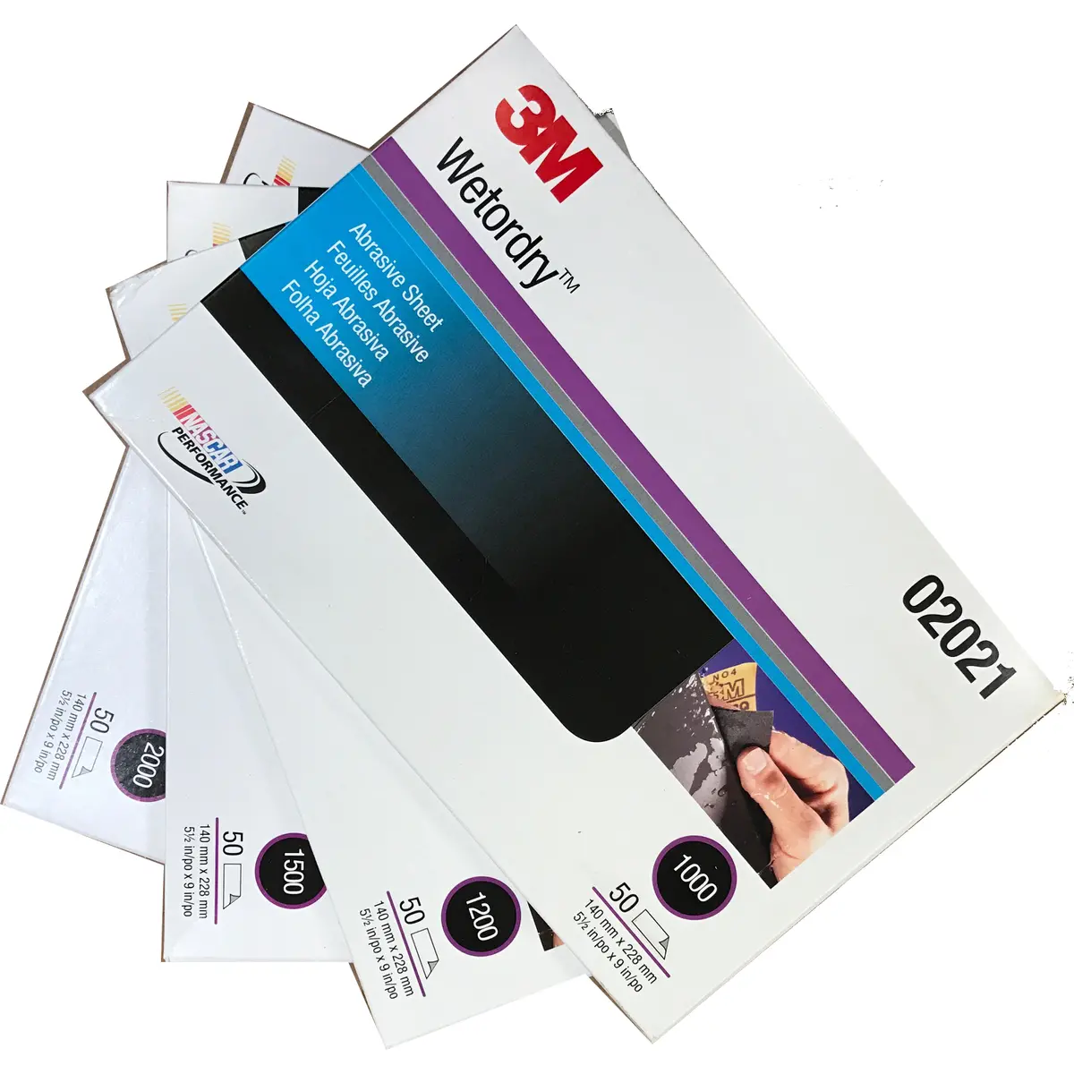 3M Wetordry Sheets - 1000,1200,1500,2000 Grit, 5 1/2 In X 9 In (Pack Of 4) 1