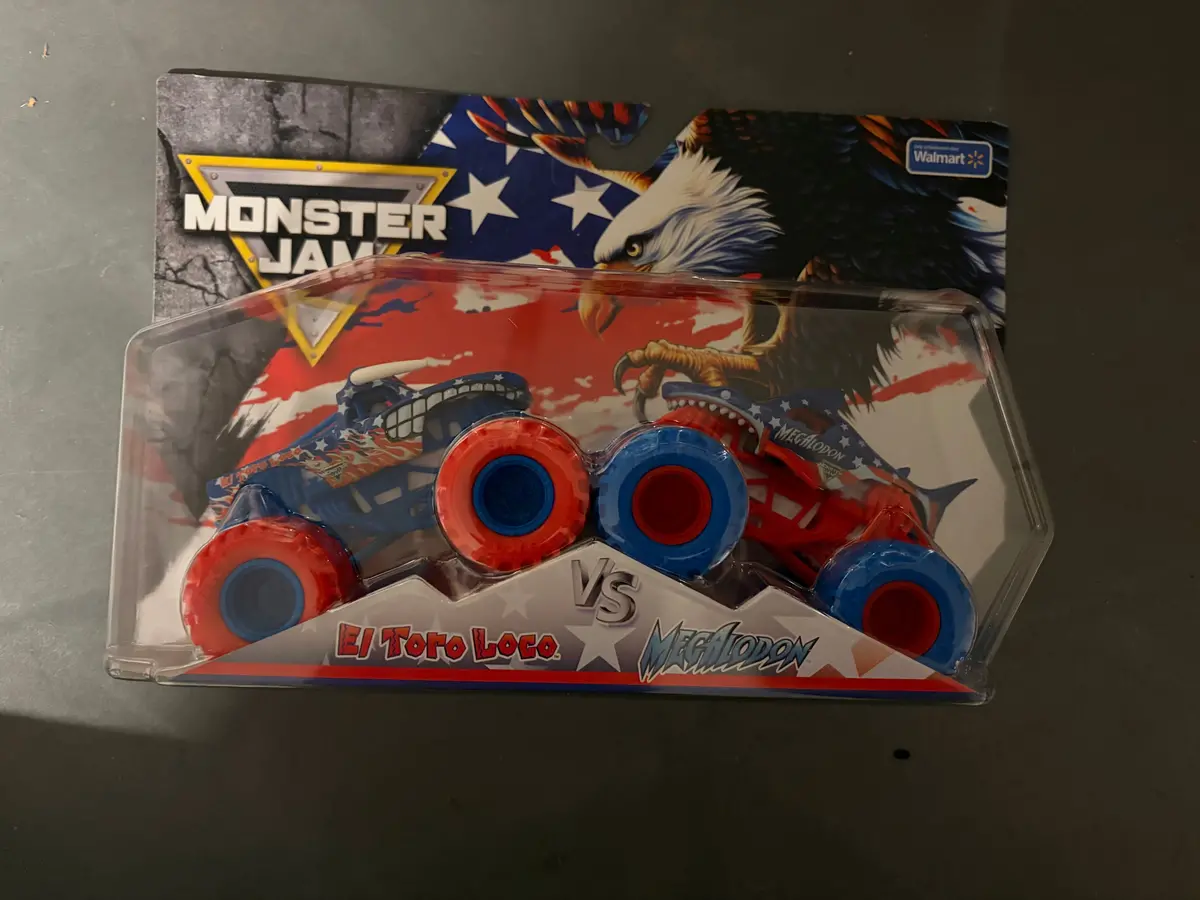 Monster Jam Walmart Stars Stripes 2 Pk El Toro Logo Megalodon 1