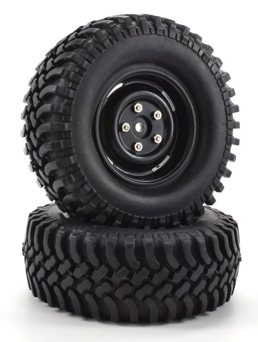 Apex Rc Products 1.9" Black "5 Lug" Wheels + 100Mm "Grinder" Crawler Tires #6160 1