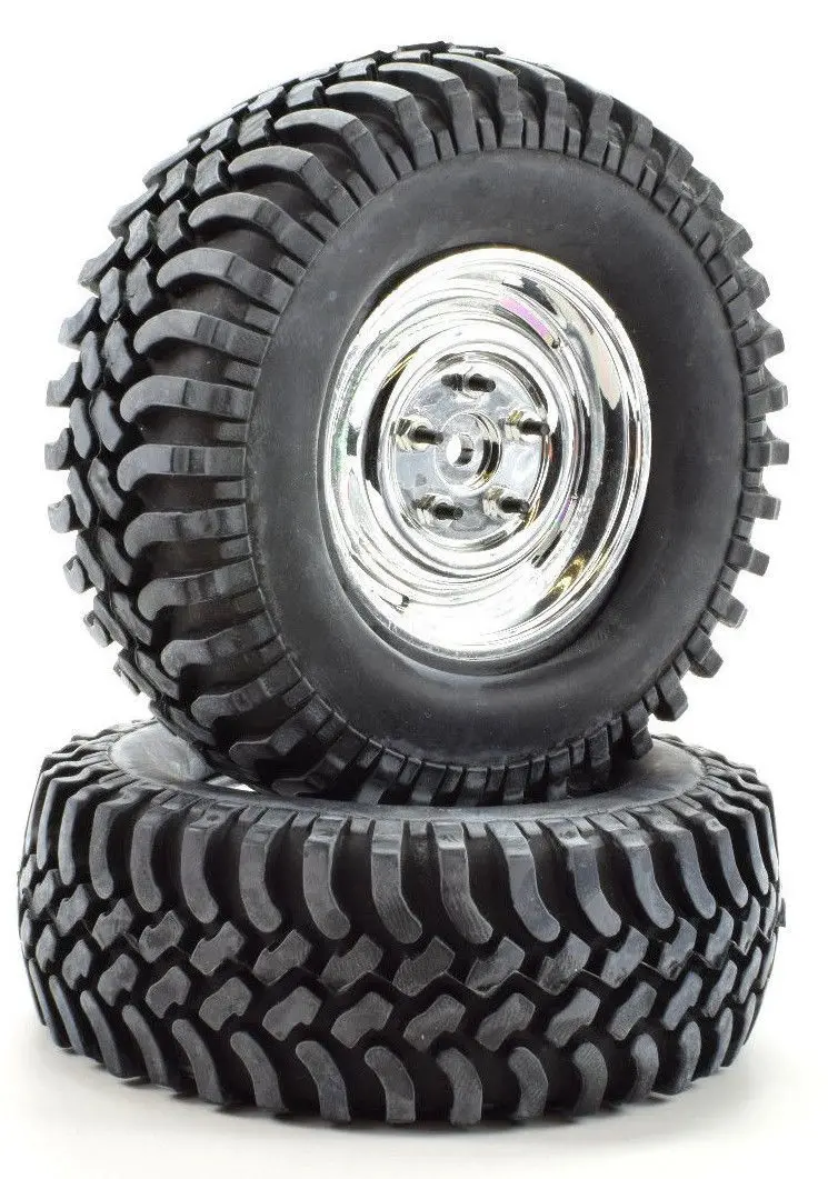 Apex Rc Products 1.9" Chrome "5 Lug" Wheels 100Mm "Grinder" Crawler Tires #6161 1