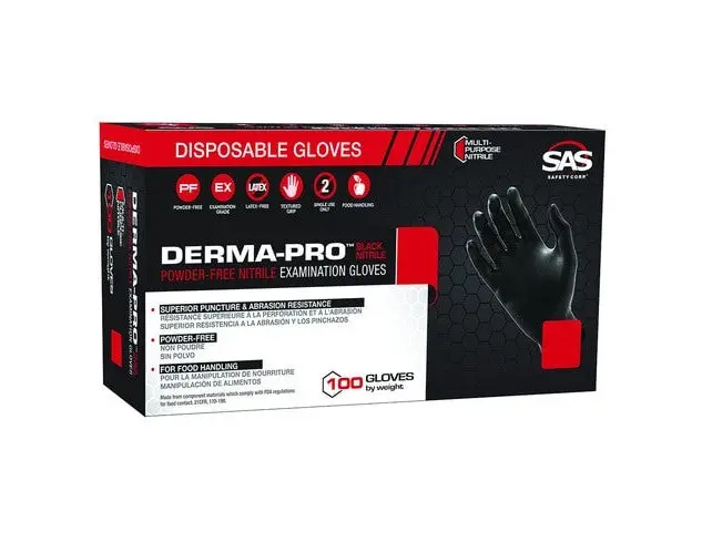Sas Safety Derma-Pro Medium Black Nitrile Gloves - 66542 1
