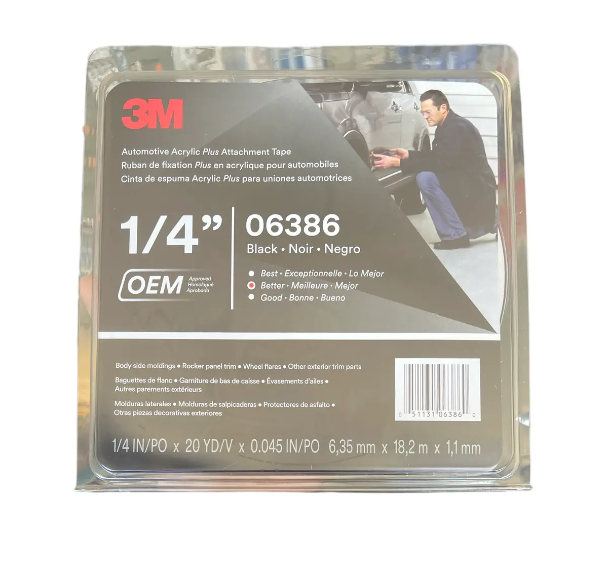 3M 6386 1/4" Double Sided Automotive Attachment Tape 1