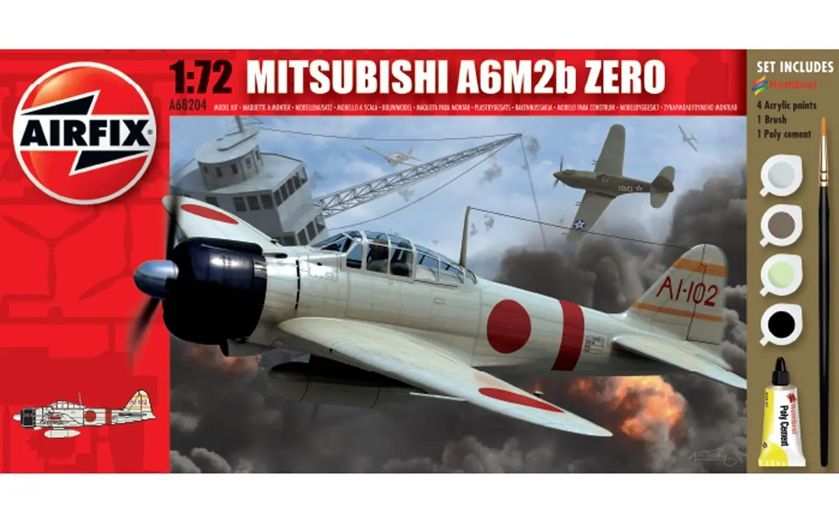 Airfix Mitsubishi A6m2b Zero Set W/ Glue, Paints, & Brush 1:72 Model A68204m 1
