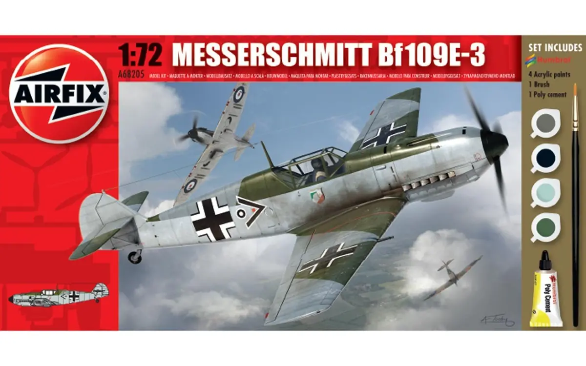 Airfix Messerschmitt Bf109e-3 Set W/ Glue, Paints, & Brush 1:72 Model A68205m 1