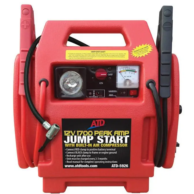 12V 1700 Peak Amp Jump Start With Built-In Air Compressor, Atd-5926 1