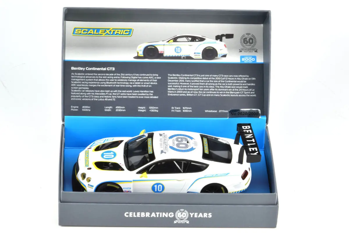 Scalextric 60 Years Le Bentley Continental Gt3 Dpr W Lights 1/32 Slot Car C3831a 1