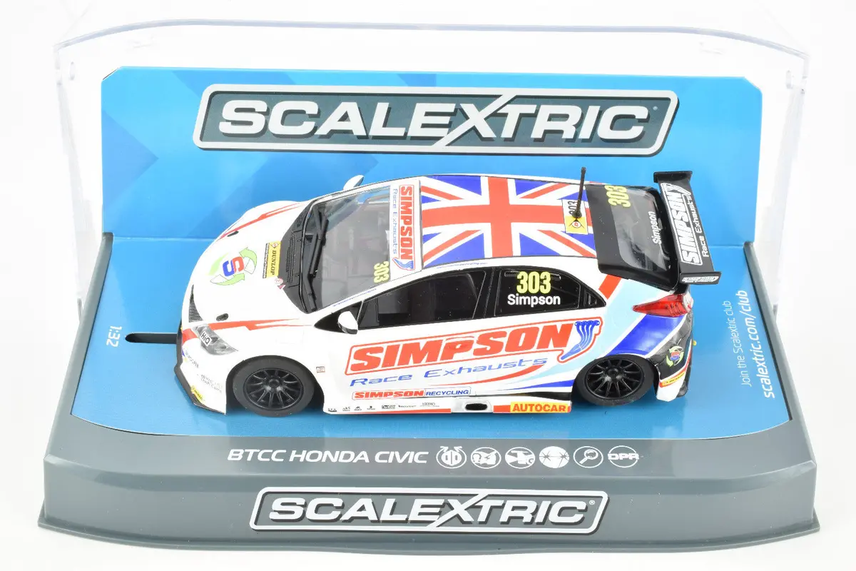 Scalextric "Simpson" Btcc Honda Civic Dpr W/ Lights 1/32 Scale Slot Car C3915 1