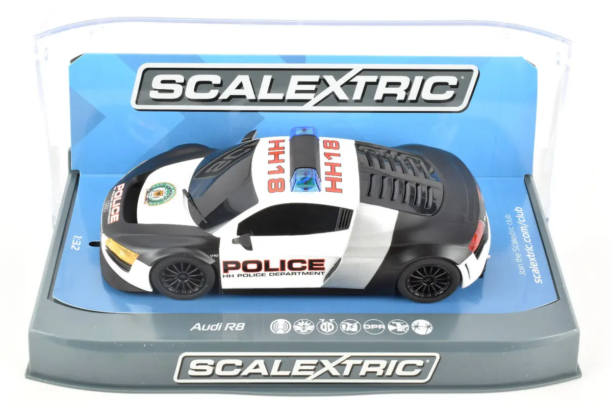 Scalextric Audi R8 Police Car Dpr W/ Lights & Siren 1/32 Scale Slot Car C3932 1