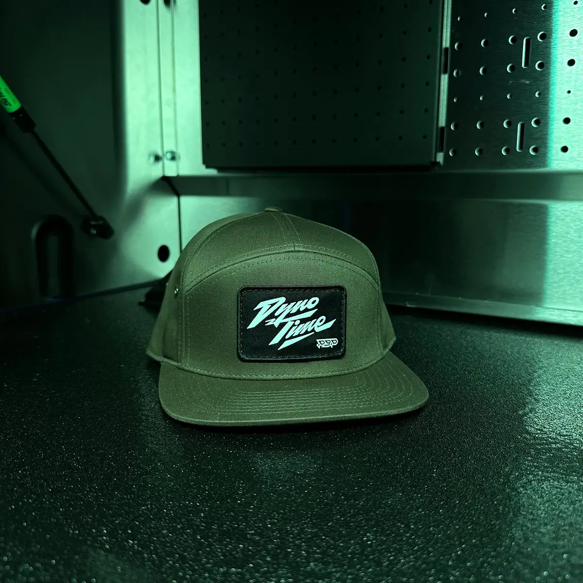 Dyno Time Patch 7 Panel Twill Leather Strapback – Loden 1