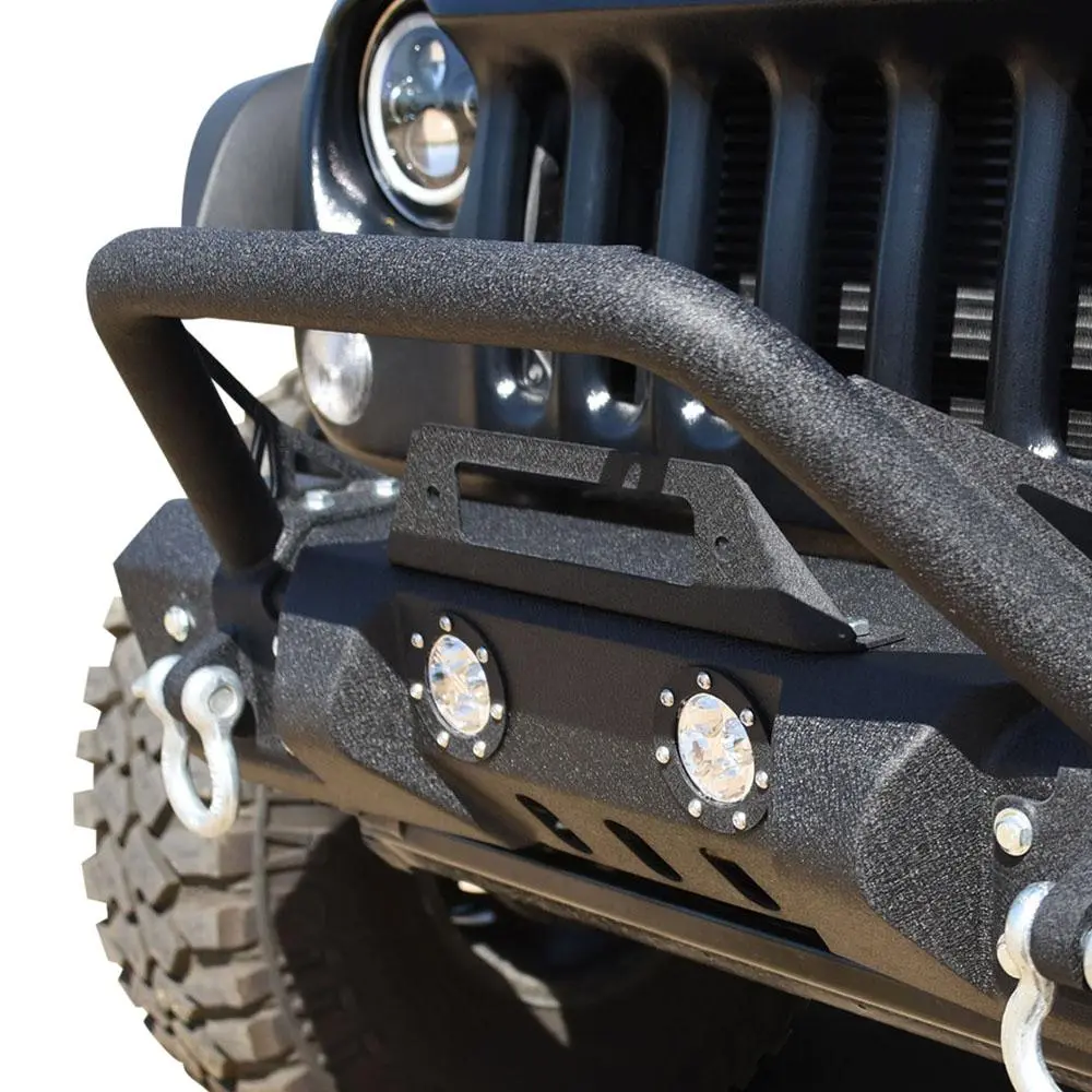 Jeep Jk Front Bumper W/Led Lights 07-18 Wrangler Jk Steel Mid Length Stubby W/Winch Plate 1