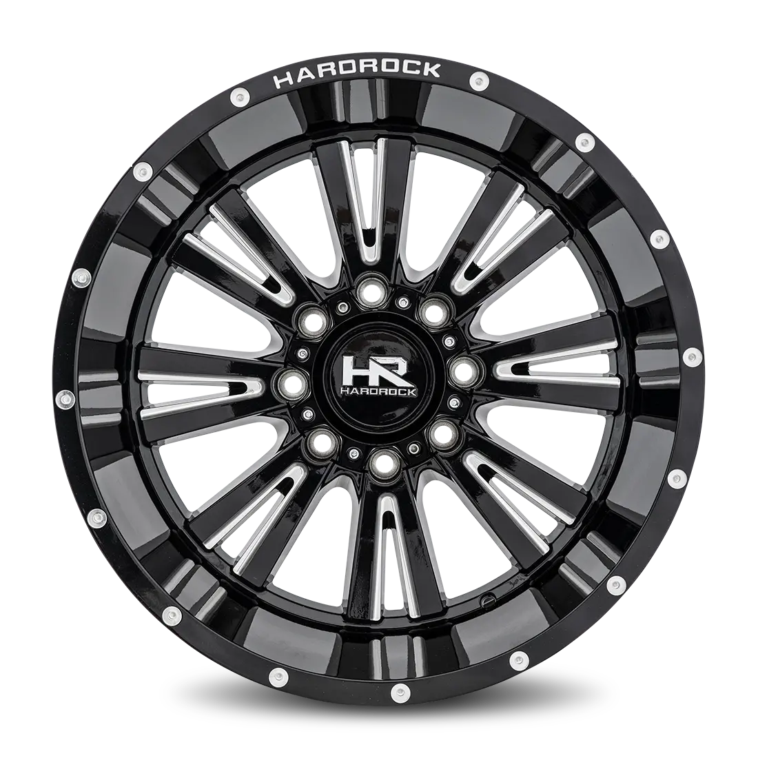 Aluminum Wheels Spine Xposed 22X12 8X170 -44 125.2 Gloss Black Milled Hardrock Offroad 1
