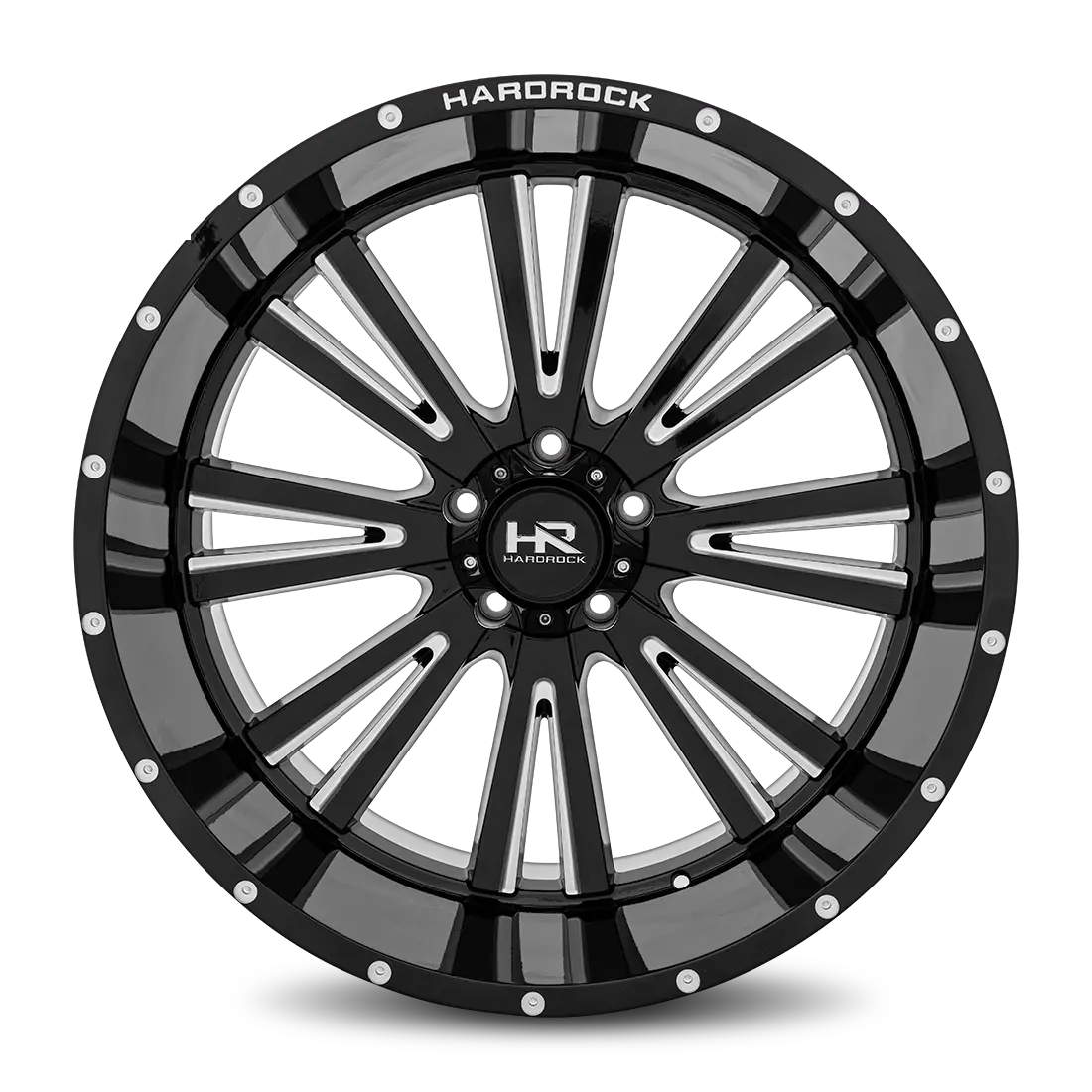 Aluminum Wheels Spine Xposed 24X12 8X180 -44 124.3 Gloss Black Milled Hardrock Offroad 1