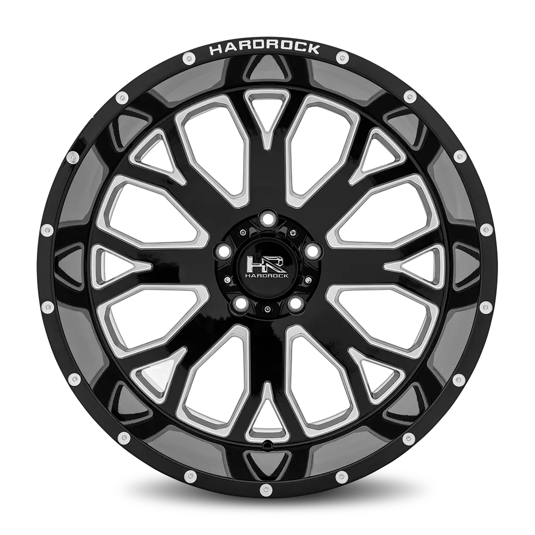 Aluminum Wheels Slammer Xposed 22X12 5X150 -44 110.3 Gloss Black Milled Hardrock Offroad 1