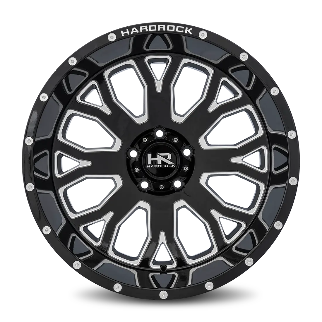 Aluminum Wheels Slammer Xposed 24X12 8X165.1 -44 125.2 Gloss Black Milled Hardrock Offroad 1