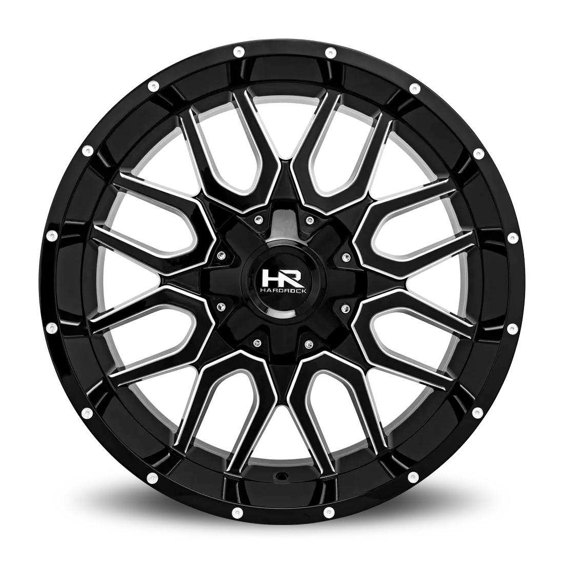 Aluminum Wheels Commander 22X10 6X135/139.7 -19 108 Gloss Black Milled Hardrock Offroad 1