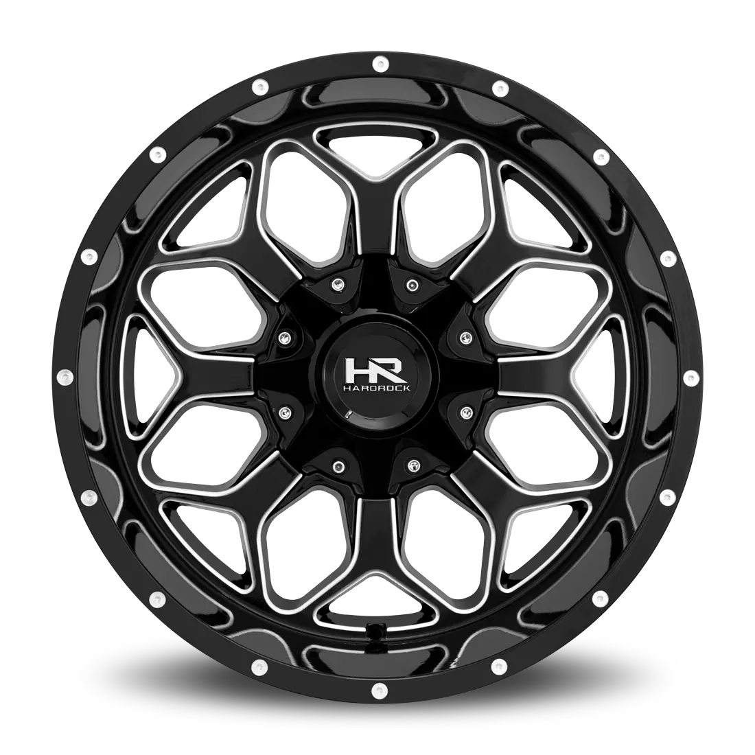 Aluminum Wheels Indestructible 20X10 8X165.1 -19 125.2 Gloss Black Milled Hardrock Offroad 1