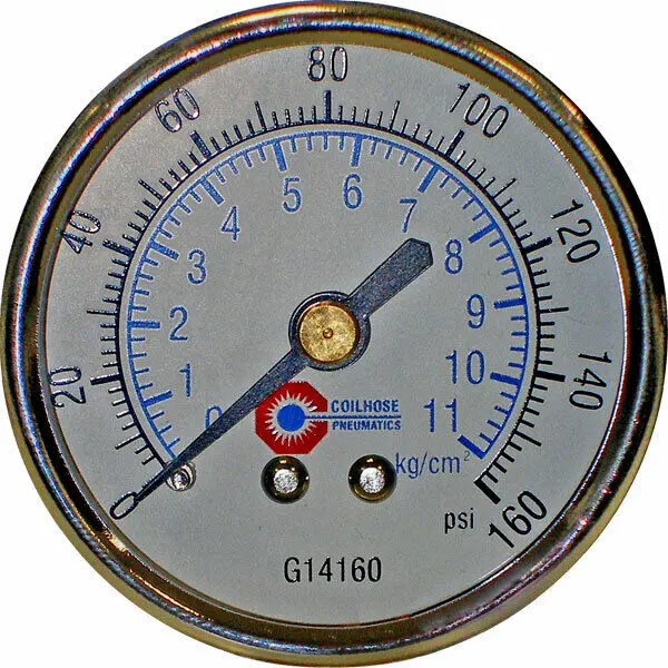 Coilhose Pneumatics G14160 2" Back Mount Air Gauge 0-160Psi 1/4" Mpt 1