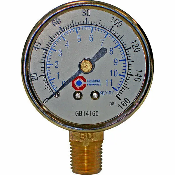 Coilhose Pneumatics Gb14160 2" Bottom Mount Air Gauge 0-160Psi 1/4" Mpt 1
