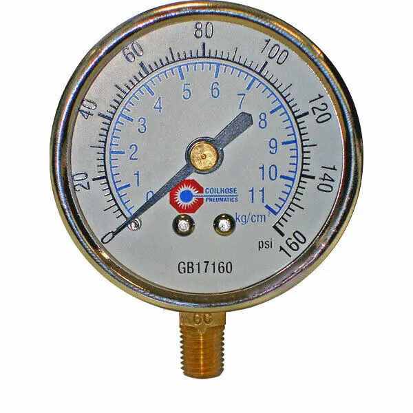 Coilhose Pneumatics Gb17160 3-1/2" Bottom Mount Air Gauge 0-160Psi 1/4" Mpt 1