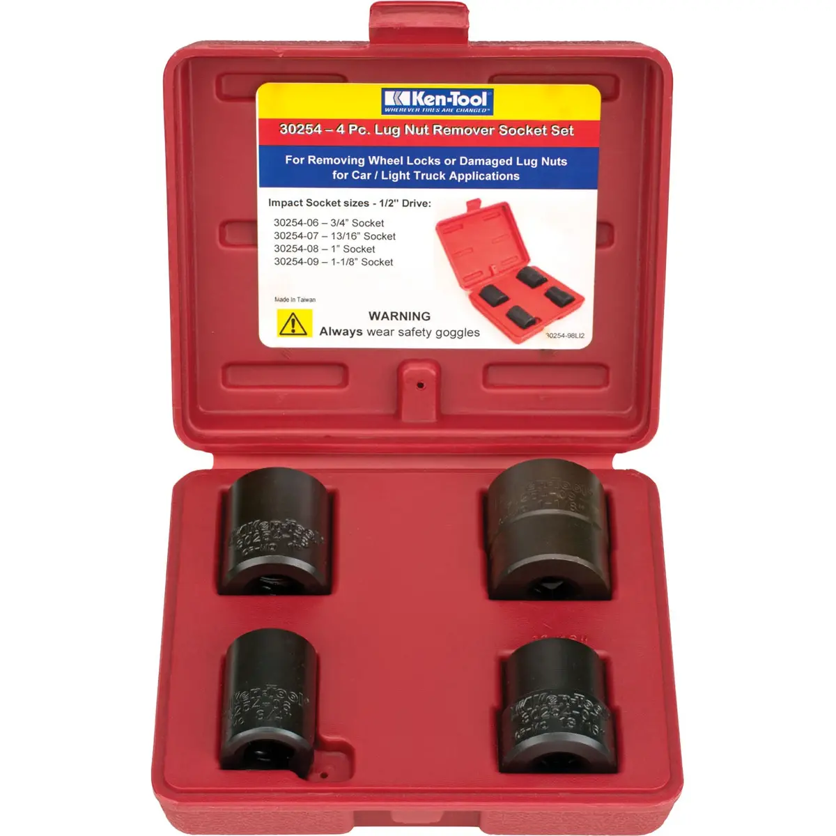 Ken-Tool 30254  4 Pc Lug Nut Removal Impact Socket Set With Case 1/2" Dr 1