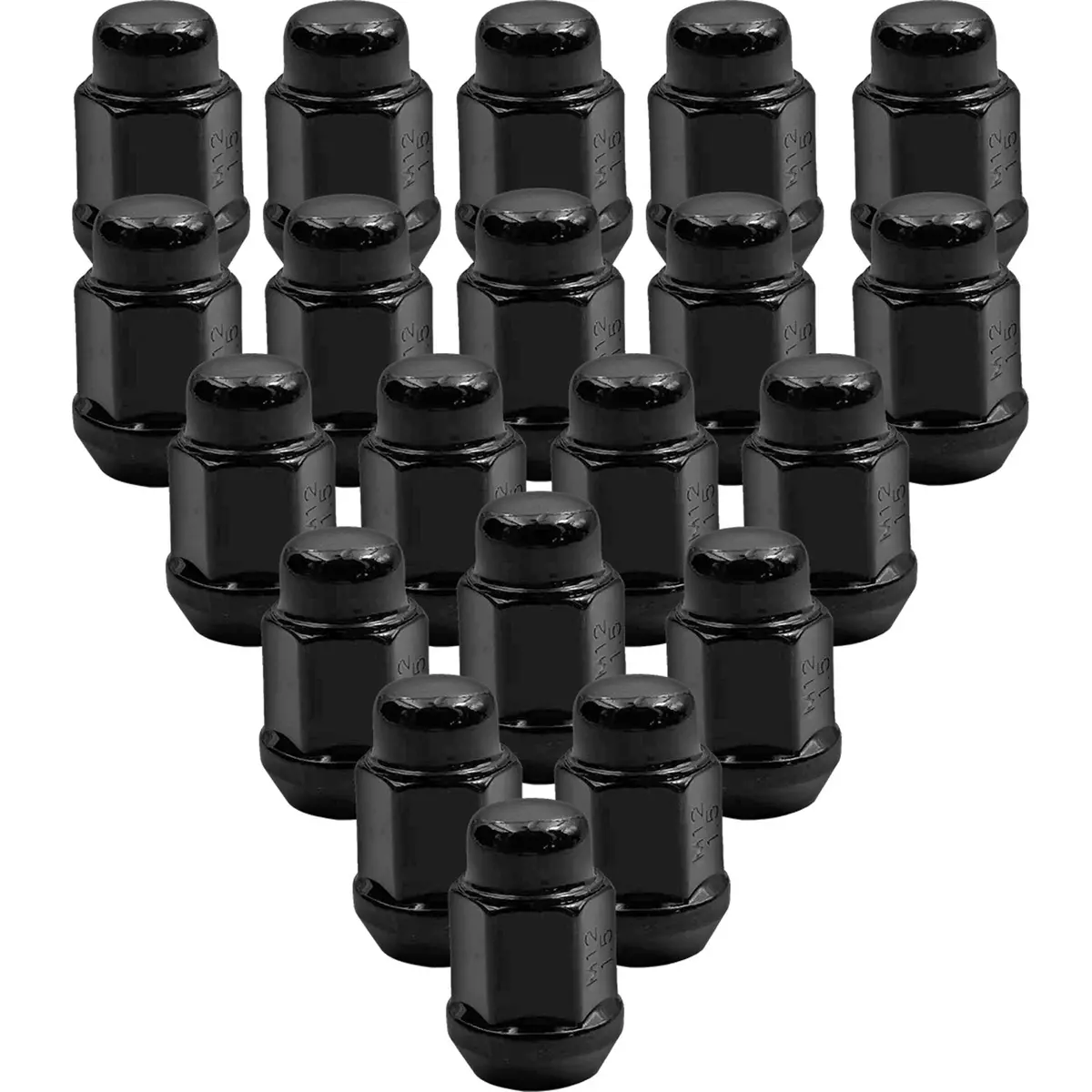 Premium Service M12x1.50 Bulge Acorn 2Pc Wheel Lug Nut 3/4" Hex - Black Pack Of 20 1