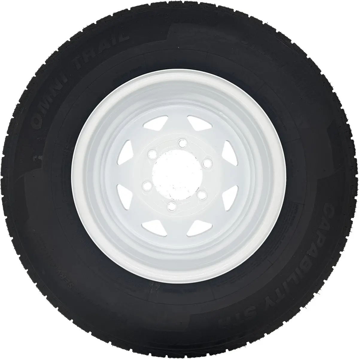 Omni Trail Capability Str 225/75R15 Lre 10 Ply Trailer Tire On A 6 On 5.5 Spoked Wheel 1