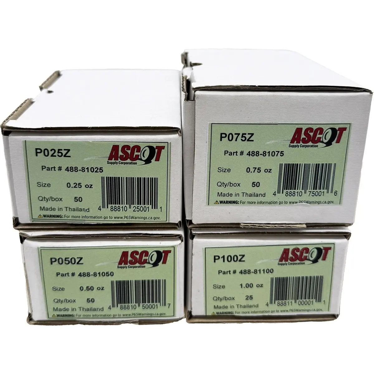 Ascot P Style Coated Zinc Clip-On Wheel Weight Bundle .25Oz-1.00Oz (4 Items) 1