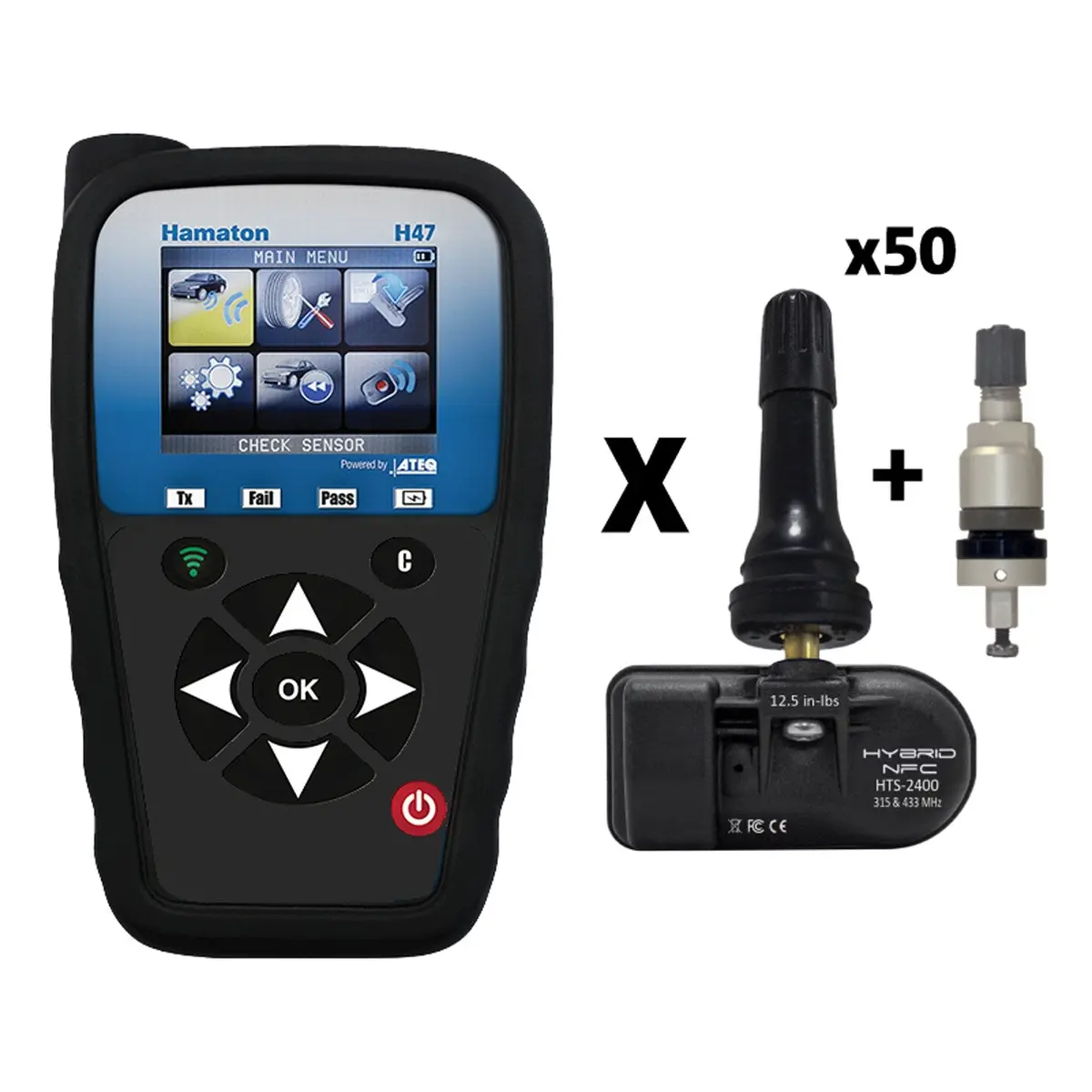Hamaton H47 Tpms Diagnostic Tool And 50 Hts-A78ed U-Pro Universal Sensor With Dual Valves 1