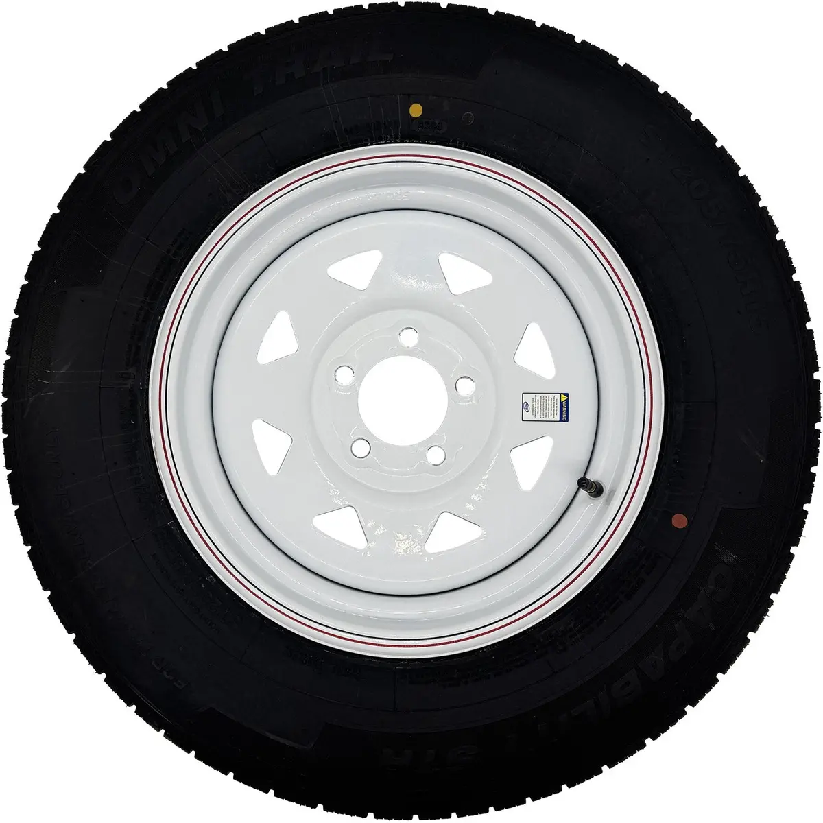 Omni Trail Capability Str 205/75R15 Lrd 8 Ply Trailer Tire On A 5 On 4.5 Spoked Wheel 1