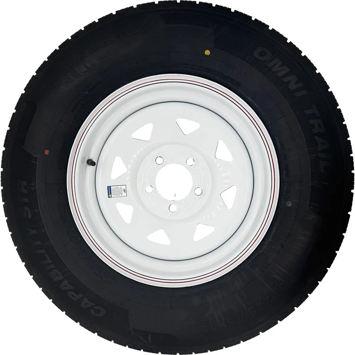 Omni Trail Capability Str 225/75R15 Lre 10 Ply Trailer Tire On A 5 On 4.5 Spoked Wheel 1