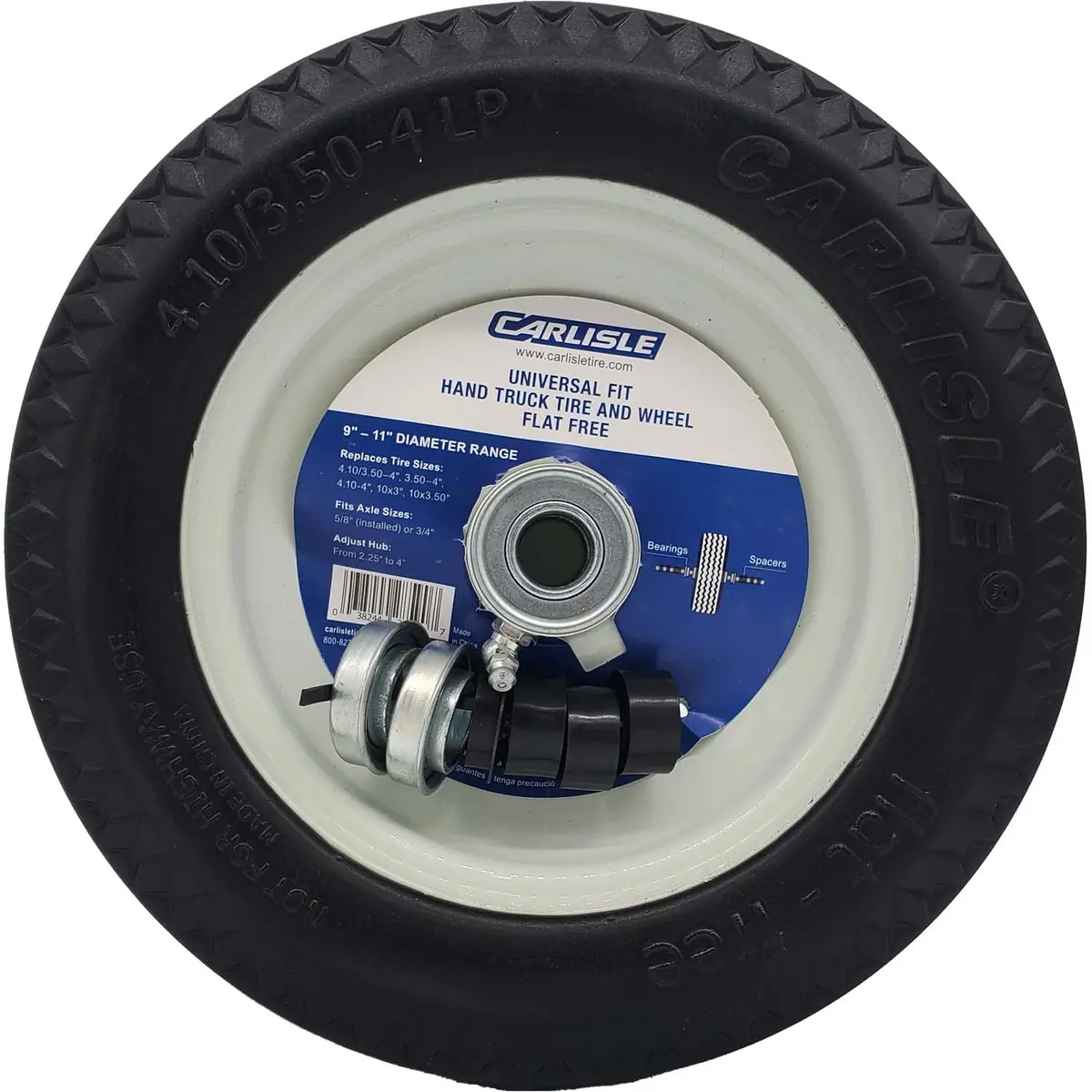Carlisle 483811 Flat Free Universal Fit Utility Tire On White Rim 4.10/3.50-4 1