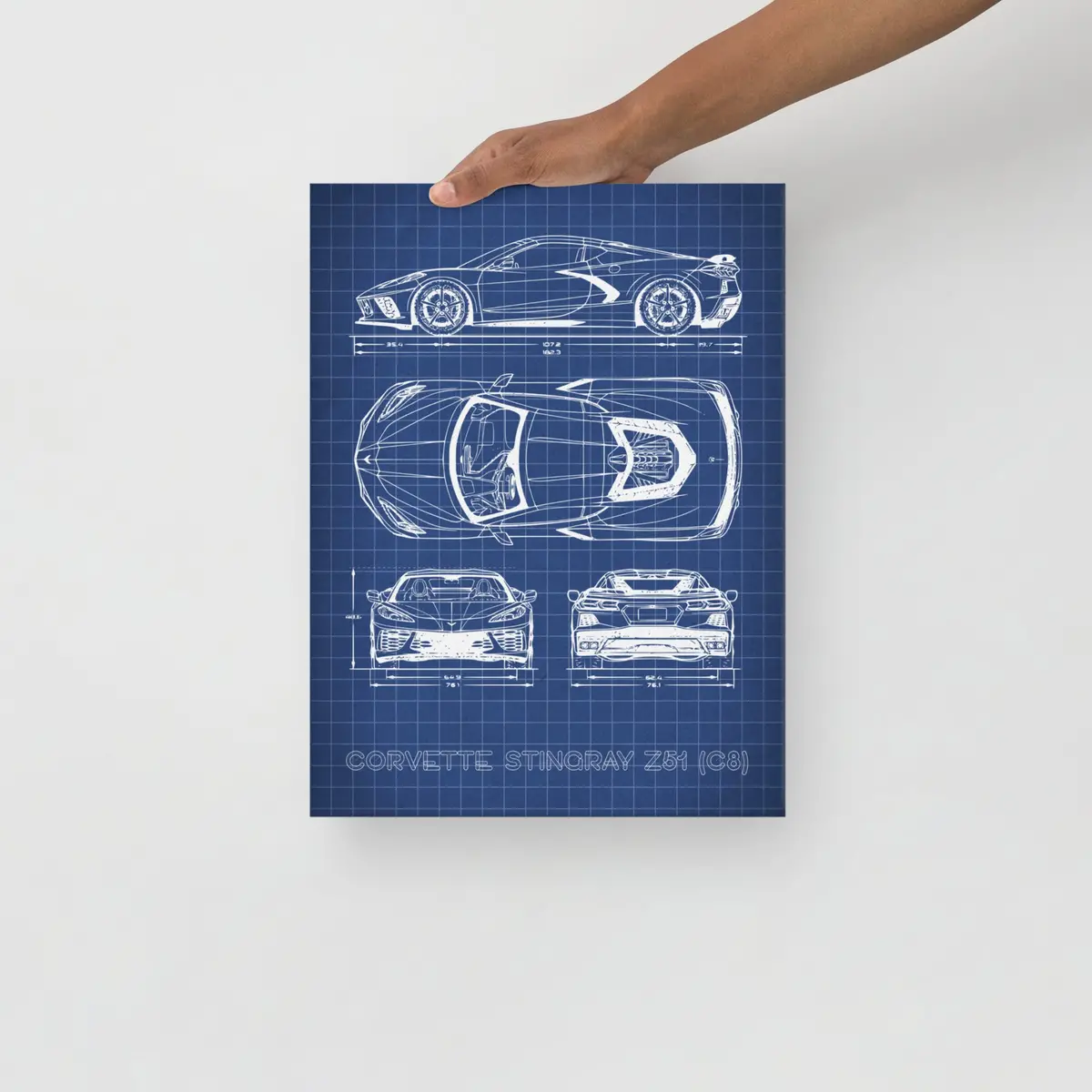 C8 Corvette Stingray Z51 Blueprint 12" X 16" Thin Canvas Print 1