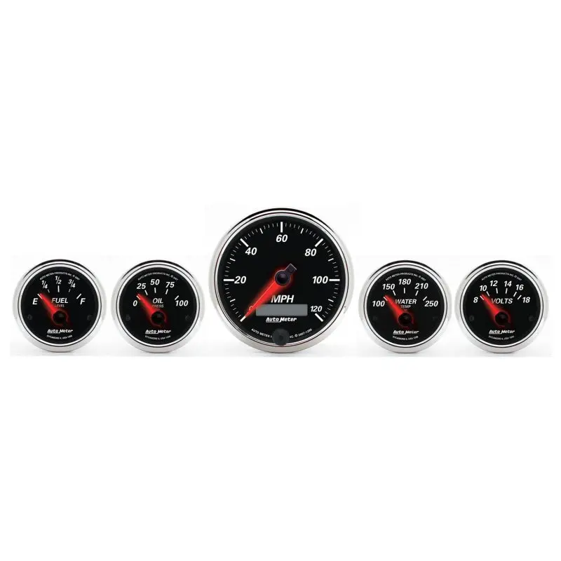 Autometer Designer Black Ii Electric Gauge Set – 5-Piece, Includes 3-3/8" & 2-21/16" Speedometer 1