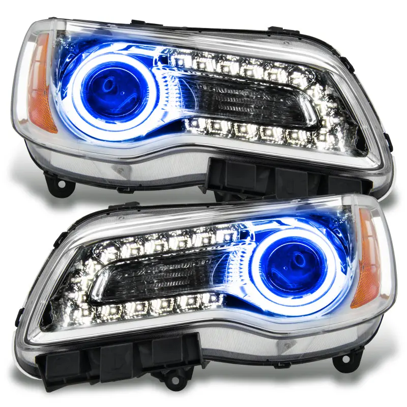 Oracle Led Halo Headlights – Chrome Housing, Blue Accent, For 2011–2014 Chrysler 300C (Non-Hid Models) 1