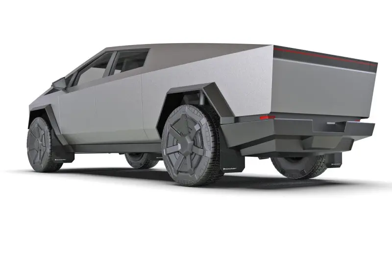 Rally Armor 2024 Tesla Cybertruck Black Ur Mud Flaps With Metallic Black Logo 1