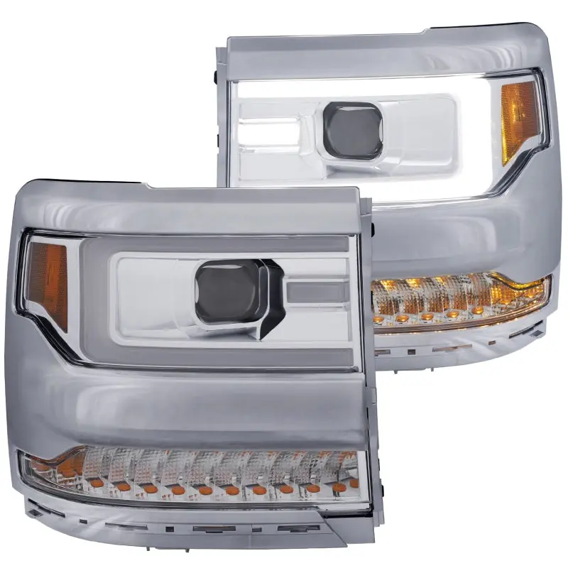 Anzo Projector Headlights For 2016–2017 Chevrolet Silverado 1500 – Plank Design, Chrome Housing With Amber Led Accent 1